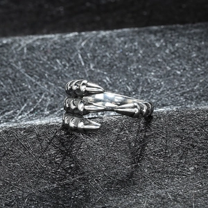 Adjustable gothic dragon claw ring in punk style with polished vintage metal finish