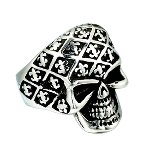 Vintage Men Stainless Steel Skull Ring Gothic Fleur-de-lis Punk Biker Ring Retro Silver Tone Distressed Polished Jewelry Gift