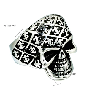 Vintage stainless steel skull ring for men with checkered gothic design 30MM wide
