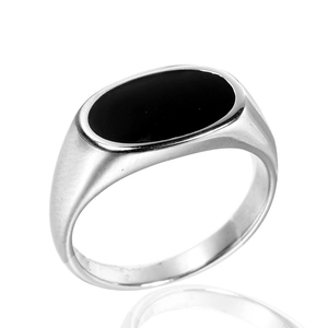 Minimalist Stainless Steel Signet Ring Polished Silver Color Black Enamel Band For Men Women Unisex Daily Wear Jewelry