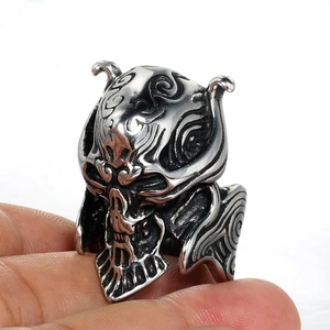 Bague Vintage Punk Pharaon Crâne Pour Hommes Acier Inoxydable Gothique Anneau Avec Gravure Complexe Bijoux Biker Rétro Cadeau