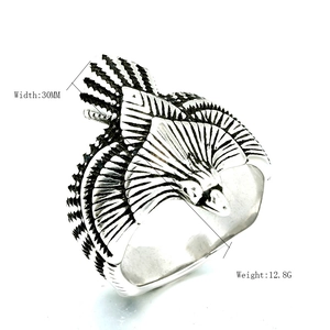 Vintage eagle head ring for men and women, hip hop style with 30mm width engraved details