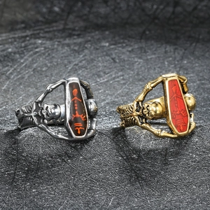Gothic punk coffin rings with skeleton design in silver and gold finishes for men