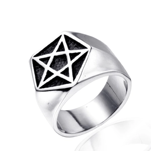 Retro Stainless Steel Pentagram Signet Ring For Men Punk Gothic Hexagonal Star Pattern Finger Jewelry Fashion Accessory