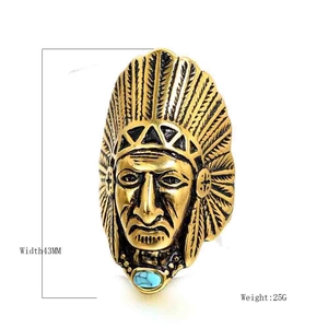 Anello vintage in acciaio inossidabile dorato capo indiano con pietra turchese