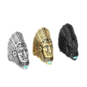 Anelli vintage da uomo capo indiano e Faraone in acciaio inossidabile argento oro nero