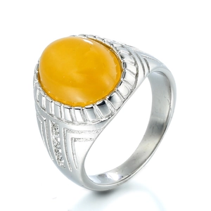 Vintage stainless steel ring with large oval tiger eye stone and crystal accents
