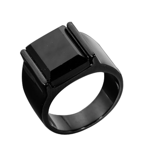 Chevalière Minimaliste en Acier Inoxydable avec Pierre Carrée pour Hommes Punk Vintage Turquoise Grès Bleu Pierre Noire Bague