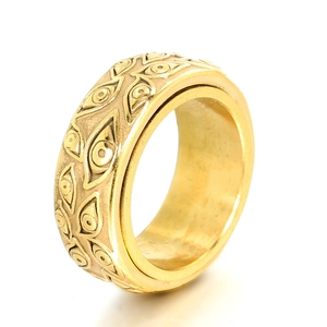 Retro Stainless Steel Evil Eye Spinner Ring For Men Women Relief Pattern Relief Embossed Anxiety Relief Spinner Band Ring