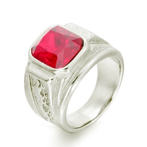 Bague dragon vintage en acier inoxydable pour hommes avec pierre rouge carrée