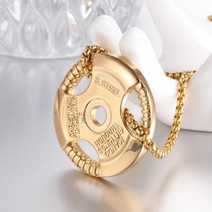Collier haltère doré pour homme avec citation religieuse gravée et chaîne à billes robuste
