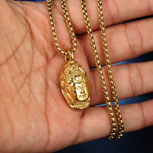 Collar con colgante de cabeza de Buda de acero inoxidable dorado con cadena tipo box