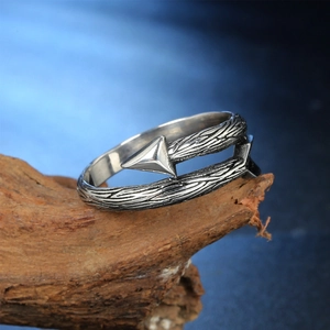Vintage silver open ring featuring cupid arrow and bark texture design for women