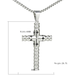 Hip hop silver stainless steel cross pendant necklace with box chain for men and women