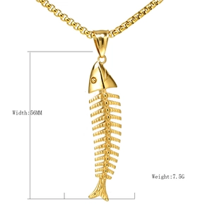 Goldener Fischgräten Anhänger aus Edelstahl mit polierter Oberfläche für Herren