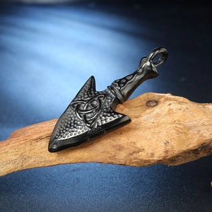 Vintage Noorse Viking Valknut pijlspunt hanger in antiek zwart roestvrijstalen afwerking