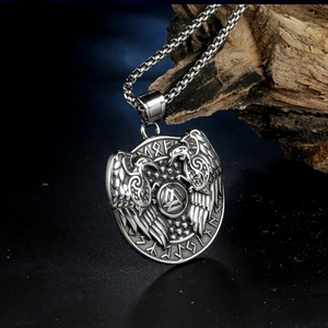 Vintage Viking tijgerketting van roestvrij staal met Valknut en de raven van Odin