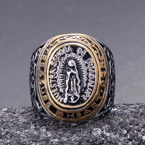 Religiöser Vintage Ring aus Edelstahl mit Unserer Lieben Frau von Guadalupe für Herren
