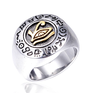 Men's Retro Stainless Steel Eye of Horus Ring Punk Egyptian Mythology Band Ring Embossed Hieroglyphs Jewelry Gift For Him
