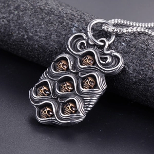 Punk style stainless steel skull necklace with gothic silver and bronze pendant for men