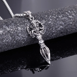 Ganesha skeleton hand skull pendant in retro silver finish with stainless steel box chain
