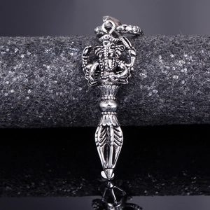 Ganesha pendant necklace with Vajra design in vintage stainless steel finish