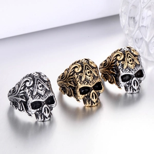 Gothic punk skull masonic rings for men made of durable vintage titanium steel