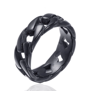 Bague chaîne gourmette noire mate en acier inoxydable pour homme au style street chic