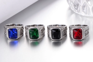 Vintage stainless steel dragon ring collection for men with assorted color gemstones