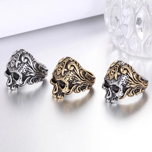 Gothic punk skull masonic ring in retro silver, gold and mixed finishes for men
