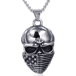 Punk Stainless Steel Skull Pendant Necklace Charm US Flag Bandana Pattern Gothic Biker Rock Jewelry For Men Pendant Only