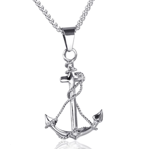 Collana con pendente ancora e croce in acciaio inossidabile con catena da uomo