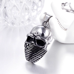 Punk style stainless steel American flag skull pendant necklace with beaded chain