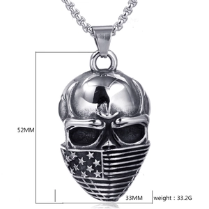 Detailed specs of the stainless steel skull pendant with stars and stripes design
