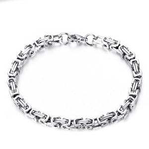 Herren Armband aus silbernem Titanstahl mit Byzantiner Gliederkette und Karabinerverschluss