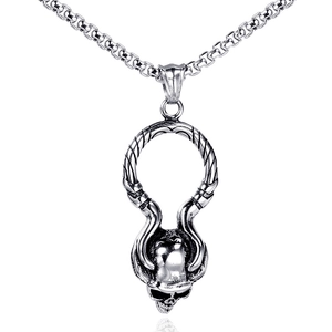 Collier en acier inoxydable vintage avec pendentif crâne et cornes courbées