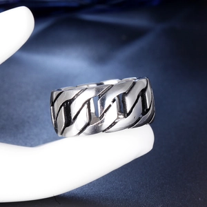 Titanium steel chain ring with vintage oxidized finish in industrial Cuban style