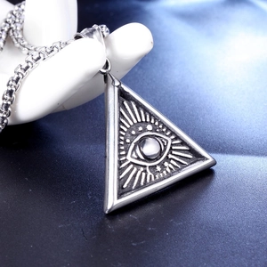 Hiphop style silver Eye of Providence triangle pendant necklace with box chain