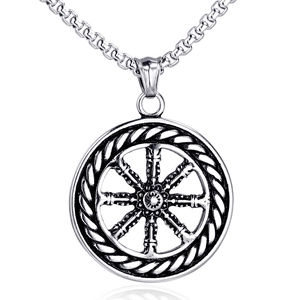 Vintage Stainless Steel Dharma Wheel Compass Pendant For Men Women Retro Silver Religious Nautical Wheel Charm Accessories