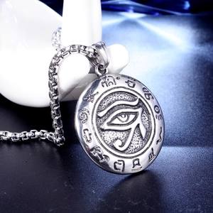 Mens stainless steel Eye of Horus medallion necklace with vintage box chain style
