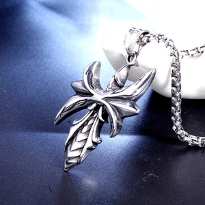Gothic silver-tone stainless steel cross pendant with vintage finish on a box chain