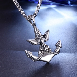 Collana con pendente ancora da uomo in acciaio inossidabile vintage con trama a corda