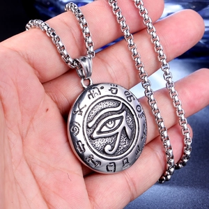 Retro stainless steel Ouroboros necklace with Eye of Horus pendant and box chain