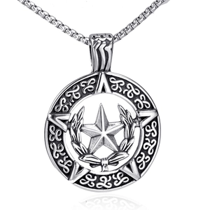 Vintage stainless steel pentagram pendant necklace with celtic knotwork and box chain