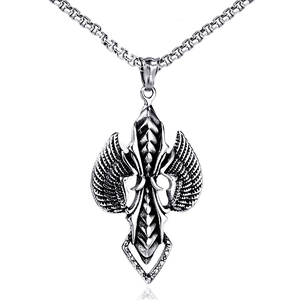 Vintage Gothic Stainless Steel Chain Alloy Pendant Necklace For Men Retro Punk Hip Hop Wings Cross Lion Compass Skull Jewelry Gift