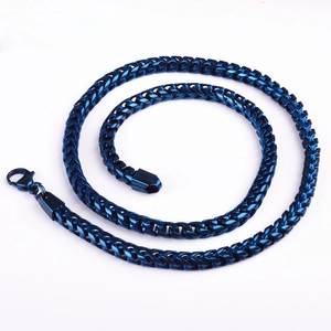 Blue plated titanium steel Franco link chain necklace with lobster clasp for men
