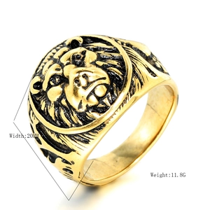 Golden lion head titanium steel ring for men, 20mm width and 11.8g weight