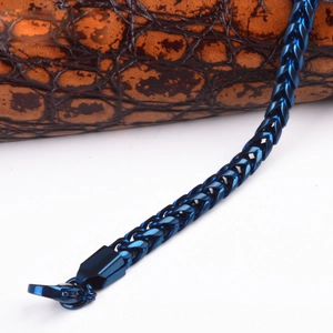 Men's blue titanium steel foxtail chain necklace with sleek dragon bone pattern and clasp