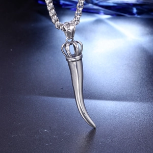 Stainless Steel Cornicello Horn Pendant With Crown Detail Polished Punk Hip Hop Pendant Only Without Chain Jewelry