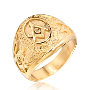 Vintage Masonic Symbol Signet Ring For Men Stainless Steel Polished Square And Compasses Relief Freemason Electroplated Punk Ring Jewelry